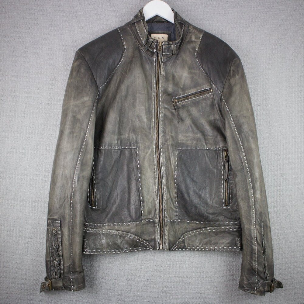 CMM Canada Thick Embroidered Leather Contrast Jacket Y2K